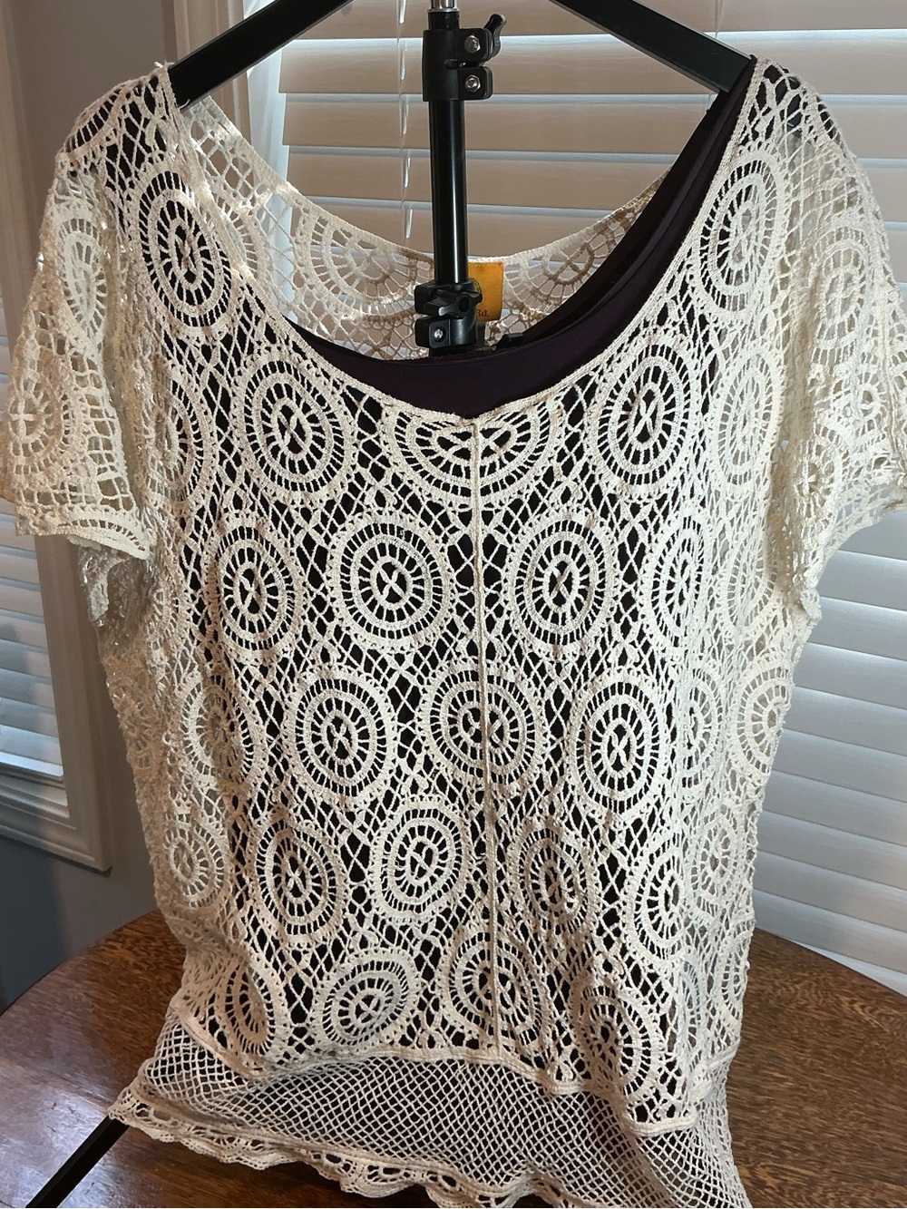 Ruby Rd. Crochet Lace Overlay Top - Cream